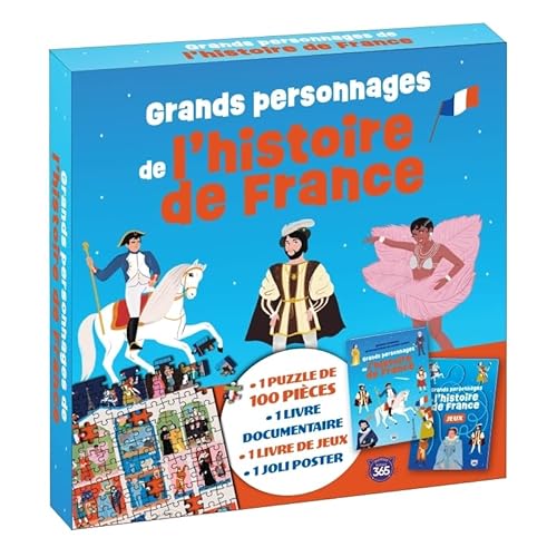 Coffret puzzle documentaire - Grands personnages de l'histoire de France: Coffret avec 1 puzzle de 100 pièces, 1 livre documentaire, 1 livre de jeux et 1 joli poster Coffret puzzle documentaire - Grands personnages de l'histoire de France: Coffret avec 1 puzzle de 100 pièces, 1 livre documentaire, 1 livre de jeux et 1 joli poster