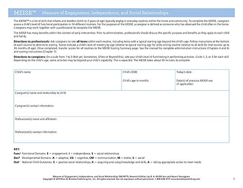 Measure of Engagement, Independence, and Social Relationships (Meisr(tm)) von Brookes Publishing Company
