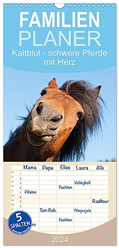 Familienplaner 2024 - Kaltblut - schwere Pferde mit Herz mit 5 Spalten (Wandkalender, 21 cm x 45 cm) CALVENDO