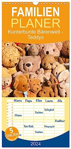 Familienplaner 2024 - Kunterbunte Bärenwelt - Teddys mit 5 Spalten (Wandkalender, 21 cm x 45 cm) CALVENDO
