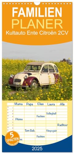 Familienplaner 2025 - Kultauto Ente Citroën 2CV mit 5 Spalten (Wandkalender, 21 cm x 45 cm), CALVENDO von CALVENDO