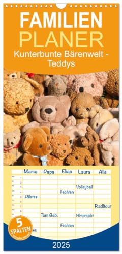 Familienplaner 2025 - Kunterbunte Bärenwelt - Teddys mit 5 Spalten (Wandkalender, 21 cm x 45 cm), CALVENDO von CALVENDO