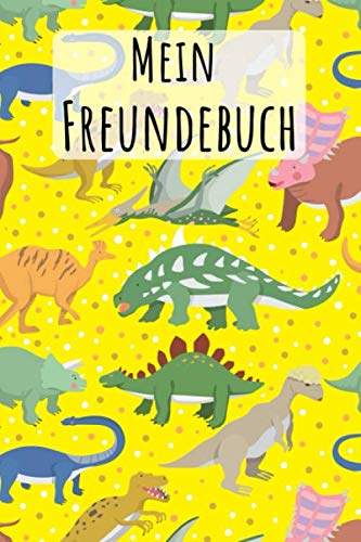 Mein Freundebuch: Dinosaurier Muster Gelb | Für Kinder zum Eintragen | Platz für 49 Freunde | DIN A5+ | Geschenkidee
