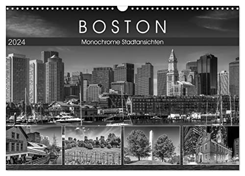 BOSTON Monochrome Stadtansichten (Wandkalender 2024 DIN A3 quer), CALVENDO Monatskalender