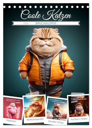 COOLE KATZEN Sprücheklopfer (Tischkalender 2025 DIN A5 hoch), CALVENDO Monatskalender von CALVENDO