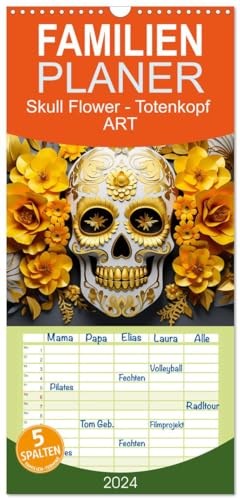 Familienplaner 2024 - Skull Flower - Totenkopf ART mit 5 Spalten (Wandkalender, 21 cm x 45 cm) CALVENDO