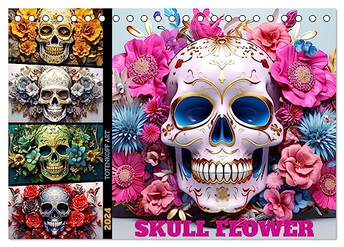 Skull Flower - Totenkopf ART (Tischkalender 2024 DIN A5 quer), CALVENDO Monatskalender von CALVENDO