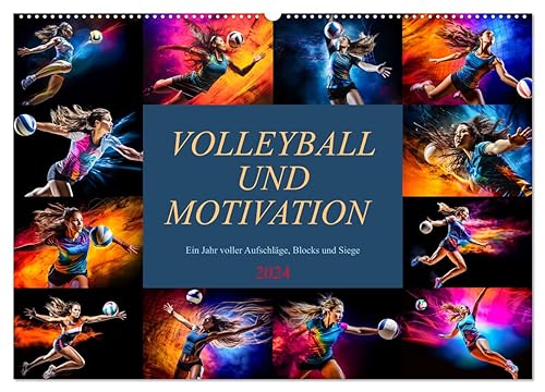 Volleyball und Motivation (Wandkalender 2024 DIN A2 quer), CALVENDO Monatskalender von CALVENDO
