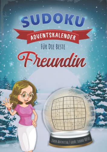 Sudoku Adventskalender für Freundin: Weihnachtlicher Advents Kalender mit Rätsel Sudokus für jeden Adventstag drei große Sudoku Puzzle mit drei ... Geschenk Rätselblock & Rätselheft mit Lösun