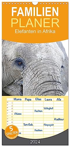 Familienplaner 2024 - Elefanten in Afrika mit 5 Spalten (Wandkalender, 21 cm x 45 cm) CALVENDO
