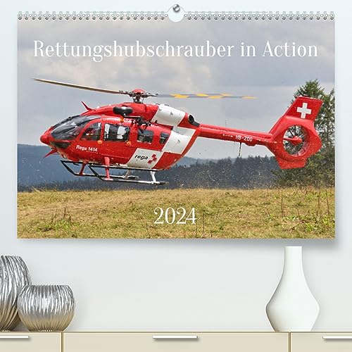 Rettungshubschrauber in Action (hochwertiger Premium Wandkalender 2024 DIN A2 quer), Kunstdruck in Hochglanz