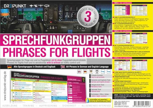 Sprechfunkgruppen - Phrases for Flights: Sprechgruppen für Flüge von und zu Flugplätzen mit und ohne Flugverkehrskontrolle (3-Tafel-Set) Deutsch & Englisch