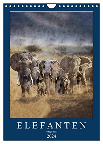 Elefanten - wie gemalt (Wandkalender 2024 DIN A4 hoch), CALVENDO Monatskalender von CALVENDO