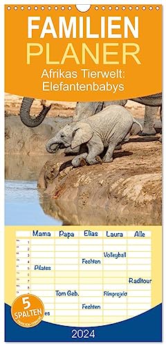 Familienplaner 2024 - Afrikas Tierwelt: Elefantenbabys mit 5 Spalten (Wandkalender, 21 cm x 45 cm) CALVENDO von CALVENDO