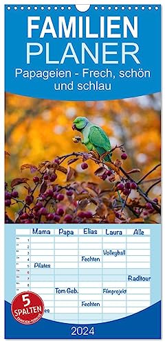 Familienplaner 2024 - Papageien - Frech, schön und schlau mit 5 Spalten (Wandkalender, 21 cm x 45 cm) CALVENDO