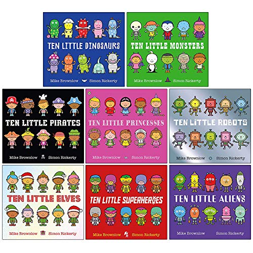 Ten Little Series Collection 8 Books Set By Mike Brownlow (Dinosaurs, Monsters, Pirates, Princesses, Robots, Elves, Superheroes, Aliens)
