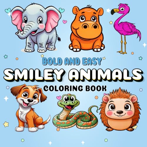 Smiley Animals: A Bold and Easy Coloring Book Featuring 50 Different Animals Including Cats, Dogs, Lions, and Elephants for Kids and Adults Smiley Animals: A Bold and Easy Coloring Book Featuring 50 Different Animals Including Cats, Dogs, Lions, and Elephants for Kids and Adults von Independently published
