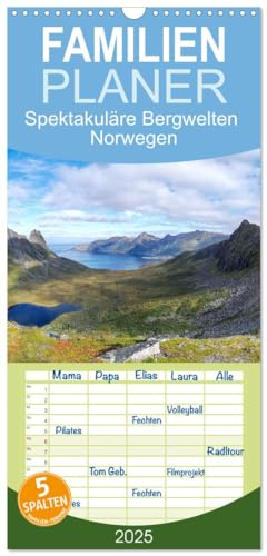 Familienplaner 2025 - Spektakuläre Bergwelten Norwegen mit 5 Spalten (Wandkalender, 21 cm x 45 cm), CALVENDO von CALVENDO