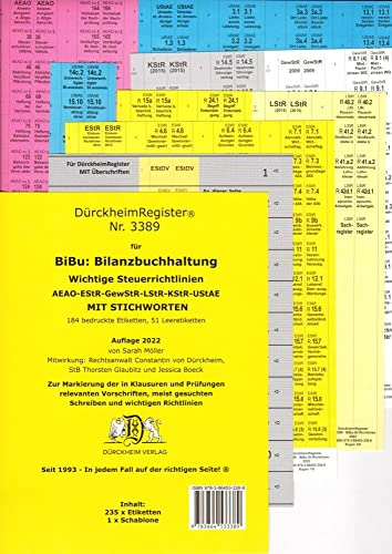 DürckheimRegister® BiBu-BILANZBUCHHALTUNG für SteuerRichtlinien mit Stichworten: 184 Registeretiketten (sog. Griffregister) für deine AEAO, EStR, ... ... In jedem Fall auf der richtigen Seite®s der a von DürckheimRegister Seit 1999 Nr. 1
