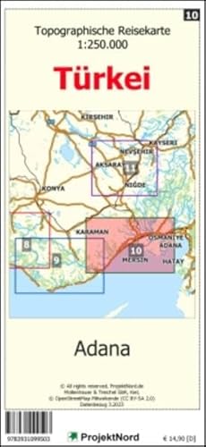 Adana - Topographische Reisekarte 1:250.000 Türkei (Blatt 10): mit Wanderwegen und Radwanderwegen - Landkarte (Türkei Reisekarten: Detaillierte topographische Landkarten) von MapFox / Projekt Nord