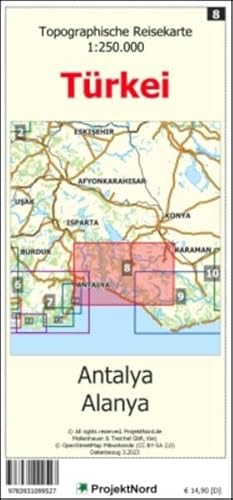 Antalya - Alanya - Topographische Reisekarte 1:250.000 Türkei (Blatt 8): mit Wanderwegen und Radwanderwegen - Landkarte (Türkei Reisekarten: Detaillierte topographische Landkarten) von MapFox / Projekt Nord