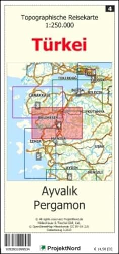 Ayvalik - Pergamon - Topographische Reisekarte 1:250.000 Türkei (Blatt 4): mit Wanderwegen und Radwanderwegen - Landkarte (Türkei Reisekarten: Detaillierte topographische Landkarten) von MapFox / Projekt Nord