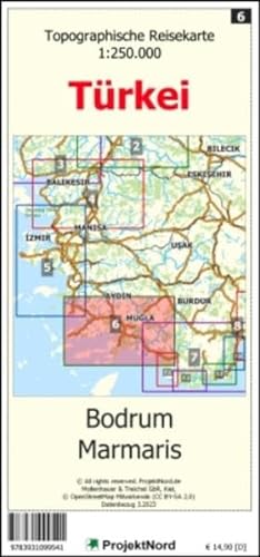 Bodrum - Marmaris - Topographische Reisekarte 1:250.000 Türkei (Blatt 6): mit Wanderwegen und Radwanderwegen - Landkarte (Türkei Reisekarten: Detaillierte topographische Landkarten) von MapFox / Projekt Nord