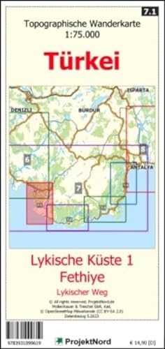 Lykische Küste 1 - Fethiye - Lykischer Weg - Topographische Wanderkarte 1:75.000 Türkei (Blatt 7.1): mit Wanderwegen - Landkarte (Türkei Reisekarten: Detaillierte topographische Landkarten) von MapFox / Projekt Nord