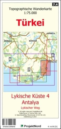 Lykische Küste 4 - Antalya - Lykischer Weg - Topographische Wanderkarte 1:75.000 Türkei (Blatt 7.4): mit Wanderwegen - Landkarte (Türkei Reisekarten: Detaillierte topographische Landkarten) von MapFox / Projekt Nord