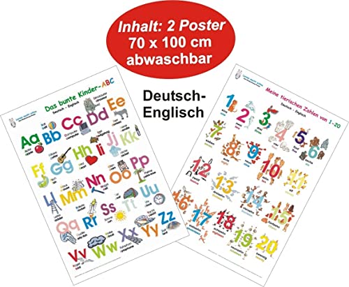 Das bunte Kinder-ABC + Meine tierischen Zahlen von 1-20 Deutsch/Englisch: 2 Lernposter 70 x 100 cm, gerollt, abwaschbar + UV-Lack beschichtet: 2 Lernposter, gerollt, abwaschbar + UV-Lack beschichtet
