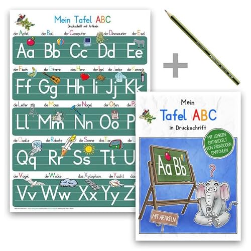 Mein Tafel-ABC - Set Druckschrift mit Artikeln: Lernposter DINA 4 laminiert + Schreiblernheft DINA 5 auf 120g/m² Zeichenkarton + Staedler Bleistift Mein Tafel-ABC - Set Druckschrift mit Artikeln: Lernposter DINA 4 laminiert + Schreiblernheft DINA 5 auf 120g/m² Zeichenkarton + Staedler Bleistift