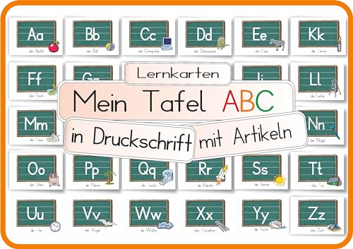 Mein Tafel ABC in Druckschrift mit Artikeln: Lernkarten DINA 4 auf 300g Bilderdruck