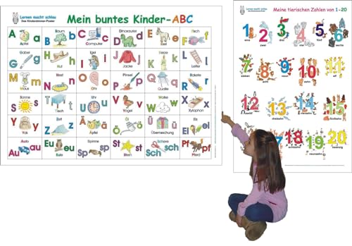Mein buntes Kinder-ABC + Meine tierischen Zahlen von 1-20: 2 Lernposter 70 x 100 cm, gerollt, abwaschbar + UV-Lack beschichtet: 2 Lernposter, gerollt, abwaschbar + UV-Lack beschichtet