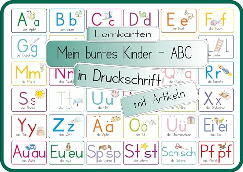 Mein buntes Kinder-ABC Druckschrift mit Artikeln, Umlauten, Doppellauten und Sp, St, Sch und Pf: Lernkarten DINA 5 auf 300g Bilderdruck von E & Z Verlag GmbH