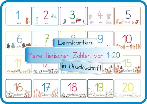 Meine tierischen Zahlen von 1-20 in Druckschrift: Lernkarten DINA 5 auf 300g Bilderdruck Meine tierischen Zahlen von 1-20 in Druckschrift: Lernkarten DINA 5 auf 300g Bilderdruck
