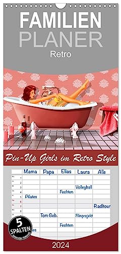 Familienplaner 2024 - Pin-Up Girls im Retro Style by Mausopardia mit 5 Spalten (Wandkalender, 21 cm x 45 cm) CALVENDO