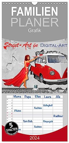Familienplaner 2024 - Street-Art in Digital-Art by Mausopardia mit 5 Spalten (Wandkalender, 21 cm x 45 cm) CALVENDO