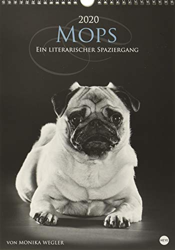 Mops - Ein literarischer Spaziergang. Wandkalender 2020. Halbmonatskalendarium. Spiralbindung. Format 25 x 35,5 cm