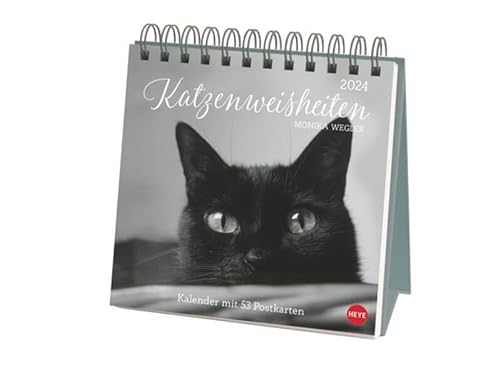 Wegler Katzen Weisheiten Premium-Postkartenkalender 2024. 53 Postkarten mit zauberhaften Katzenfotos und Zitaten in einem kleinen Kalender für Katzenfans. Zum Aufstellen. von Heye