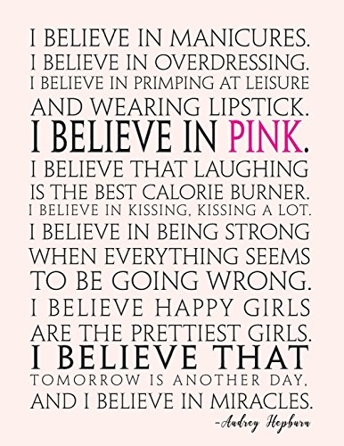 I believe in PINK, Mix 90P Dotted grid 20P Lined ruled, Women quote journal, 8.5x11 in, 110 undated pages,Audrey Hepburn: Quote journal to write in ... new ideas, special moments, or daily notes