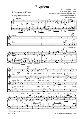 Requiem (vervollständigt von Michael Ostrzyga). Klavierauszug vokal, Urtextausgabe. BÄRENREITER URTEXT