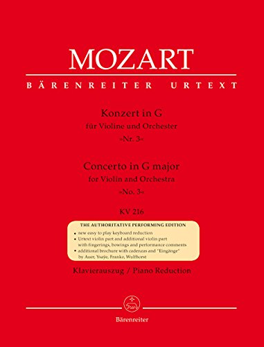 Konzert für Violine und Orchester Nr. 3 G-Dur KV 216. BÄRENREITER URTEXT. Klavierauszug, Stimme, Urtextausgabe