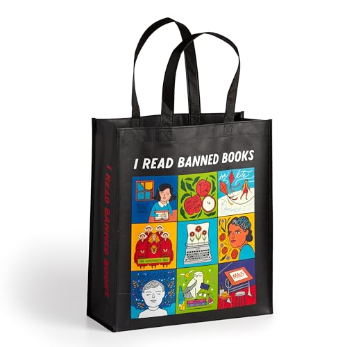 Mudpuppy I Read Banned Books Reusable Shopping Bag - Tote Bag für Kinder/Jugendliche - Schwarz - Kunststoff - Unisex - Frühling, Sommer - Einkaufen, Bücher tragen, Alltagsgebrauch von MudPuppy