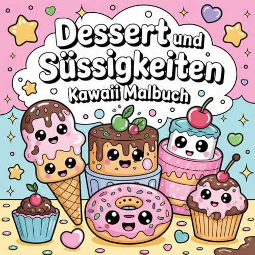 Dessert und Süssigkeiten Kawaii Malbuch: 50 super niedliche Motive zum Ausmalen, Entspannen und kreativ sein. von Independently published