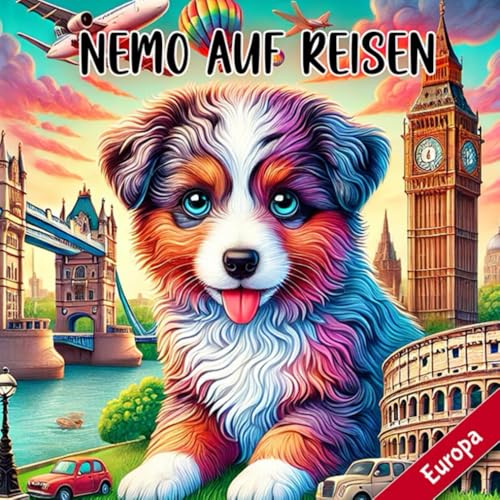 Nemos Europareise Malbuch für Kinder – 66 Seiten Ausmalspaß mit dem Aussie Welpen und seinen Freunden – Entdecke Europas schönste Orte (Nemos Ausmalbücher) von Independently published