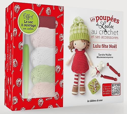 Coffret Poupée de Lulu au crochet et ses accessoires : Lulu fête Noël: Coffret avec 5 pelotes, 1 crochet, de la ouate, du fil et 1 livret