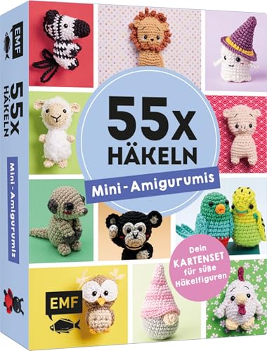 55 x häkeln – Mini-Amigurumis: Dein Kartenset von Wellensittich bis Wichtel: 55 Karten mit süßen Häkelfiguren zum Mitnehmen oder Verschenken | Mit allen Grundlagen im praktischen Booklet von Edition Michael Fischer / EMF Verlag