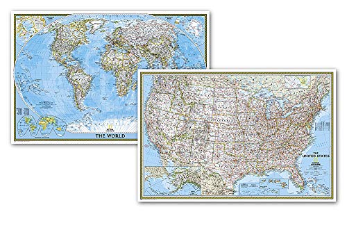 National Geographic- World and United States Classic Maps Poster Size, Map Pack Bundle (National Geographic Reference Map)
