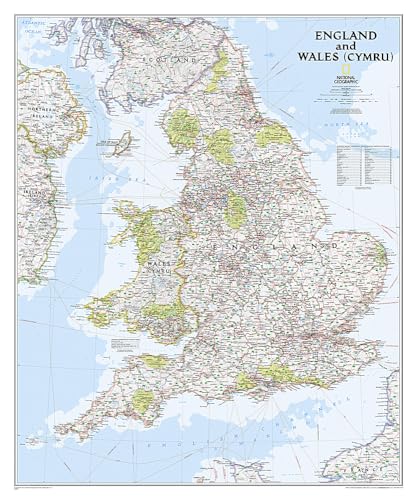 National Geographic: England and Wales Classic Wall Map - Laminated (30 X 36 Inches): Wall Maps Countries & Regions (National Geographic Reference Map)