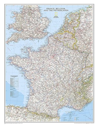 National Geographic: France, Belgium, and the Netherlands Classic Wall Map (23.5 X 30.25 Inches): Political Map (National Geographic Reference Map)